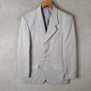 Vanderbilt Jacket Mens 38L Beige Check Blazer Polyester 4 Button Suit Coat